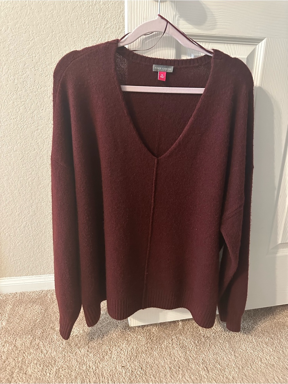 Vince Camuto Deep Burgundy V-Neck Knit Sweater